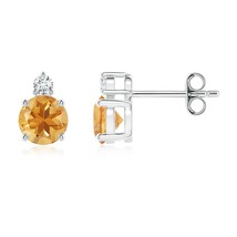 ANGARA Citrine Stud Earrings with Diamond in Silver for Women (5mm) - £198.64 GBP+