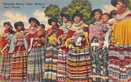 Seminole Mothers Babies Native American Indian Florida linen postcard - £4.77 GBP