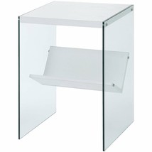 Convenience Concepts SoHo End Table in White Wood Finish and Clear Glass - £109.29 GBP