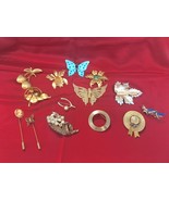 Lot of 14 Vintage Costume Brooches Pins - Cricket Butterfly Cherries Hat - $37.80