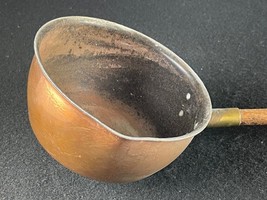 Antique French Copper Large Soup Ladle With Wooden Handle - £30.86 GBP