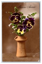 RPPC Tinted Flower Vase Bonne Annee New Year  Postcard U22 - $2.92