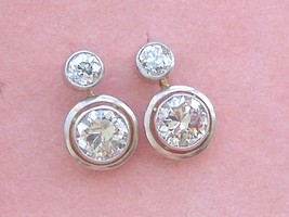 Antique Art Deco 1.98ctw Euro Diamond Halo 2-STONE Stud Dangle Earrings 1930 - £5,585.92 GBP