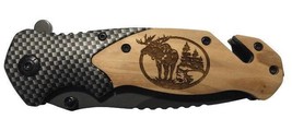 Handmade Moose Engraved 8&quot; Blade Folding Pocket Knife Custom Design - $36.51