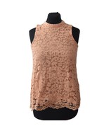 Rose &amp; Olive Lace Top Blouse Womens M Peach Hi Lo Hemline Mock Neck Slee... - £21.67 GBP