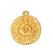 2 Large Sun Pendants Gold Sun and Moon Celestial Zodiac Charms 29mm - £3.82 GBP