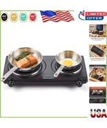 Compact Electric Hot Plate - Dual Cast Iron Burners with Safety Indicato... - $75.52 CAD
