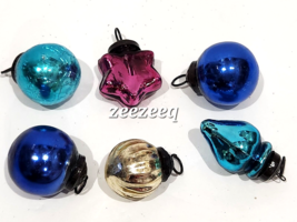Kugel Vintage Style Blue Gold Turquoise Mini Glass Christmas Ornaments #403 - $21.77