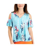 JM Collection Womens L Blue Bachelor Button Combo Cold Shoulder Top NWT ... - $37.49 CAD