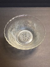 Clear Glass Serving Bowl Textured Floral Design with Scalloped Edges - £5.25 GBP