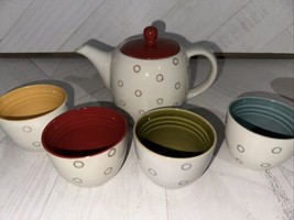 Elemental (Circles) by Pier 1 Mini Teapot &amp; Four Various Color Cups b405 - $24.30