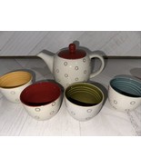 Elemental (Circles) by Pier 1 Mini Teapot &amp; Four Various Color Cups b405 - $24.30