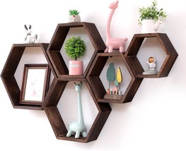 Wonfulity Hexagon Floating Shelves Honeycomb Shelves Wall Mounted, Dark ... - £36.67 GBP