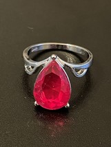 Water Drop Red Rhinestone S925 Sterling Silver Woman Ring Size 8 - £10.12 GBP