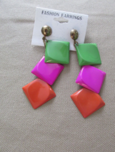 &quot;&quot;Long COLORFUL- NEON- Square Shaped Drop Earrings&quot;&quot; - New On Card - £7.10 GBP