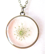 NEW Dried Pressed Flower Finely Made Glass Pendant, Necklace Brass Chain... - $17.93 CAD