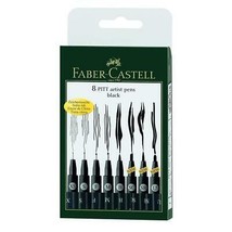 Pack of 8 Faber Castell Artist Pens Set BLACK INK Assorted Nib Sizes Art AUD - £34.68 GBP