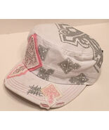 Ladies White &amp; Gray Painter's Cap Cross Rhinestones Bling Distressed  - $16.00