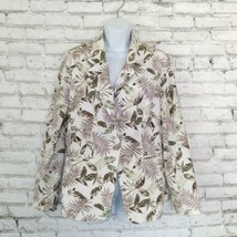 Solitaire Jacket Women Large Ivory Palm Leaf Linen Long Sleeve One Butto... - $24.98