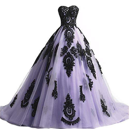 Kivary Plus Size Long Ball Gown Black Lace Gothic Corset Prom Evening Dresses La