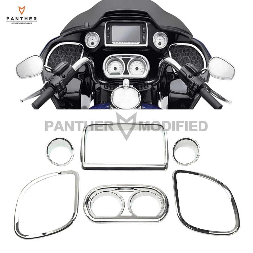 6 Pcs Chrome Motorcycle Fairing Speedometer Radio Speaker Trim Kit case  Harley  - £197.11 GBP