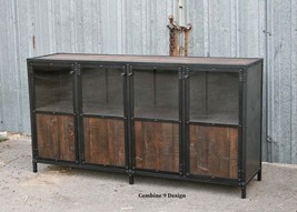Industrial Display Case. Retail fixture. Modern Media Console. Steel Buf... - $2,600.00