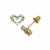 Topaz &amp; Sapphire 14K Yellow Gold Open Heart Shape Stud Earrings Screw Back - £49.20 GBP