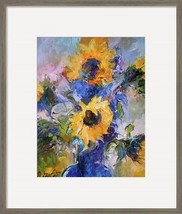 Richard Wallich Sunflowers in Blue Vase Grey Framed Fine Art Print - £269.47 GBP