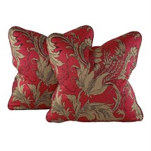 Pair 18&quot; Pillow Covers Vicki Payne Free Spirit Brown Pink Botanical Floral Leaf - £50.23 GBP