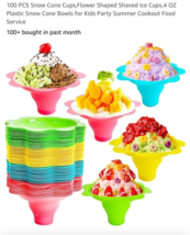 100 Pcs 4oz Plastic Snow Cone Cups Flower Shaped Shaved Ice Bowls for Kids - $12.75
