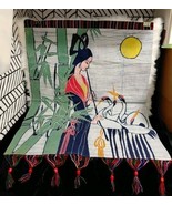 Oriental Style Lady Playing Music Cranes Multicolor Wall Hanging w/Fringe  - $84.15