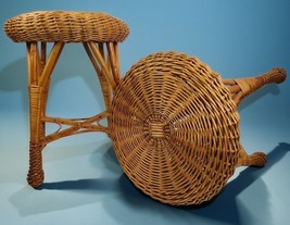 Bamboo Rattan Round Stool Pair 18&quot; Franco Albini Lobster Pot Plant Stand  - $247.49