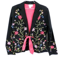 J. Marco Embroidered Cotton Blazer Jacket Hot Pink Floral on Black Sequins  S - £69.38 GBP