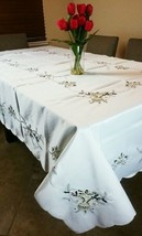 72X90&quot;&quot; Embroidery Cutwork Christmas Embroidered Tablecloth Napkins Elegantlinen - £70.79 GBP