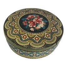 Vintage Cookie Tin  Embossed Colorful Decorative Round Dutch Floral Holland - $19.64