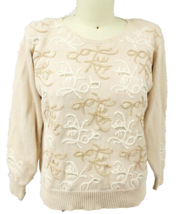 VTG 80s Jeanne Pierre Pink Cotton Sweater M Big Shoulders Embroidered Co... - $24.70