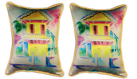 Pair of Betsy Drake W. Palm Hut Yellow Large Pillows 16 Inch x 20 Inch - £70.05 GBP