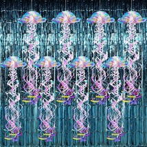 12 Pcs Under Sea Mermaid Party Decoration, Include Glitter Iridescent Jellyfish  - £51.89 GBP