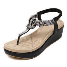 Fashion Platform Sandals For Women Bohemia Beach Sandals Rhinestone T-Strap Wome - £39.05 GBP