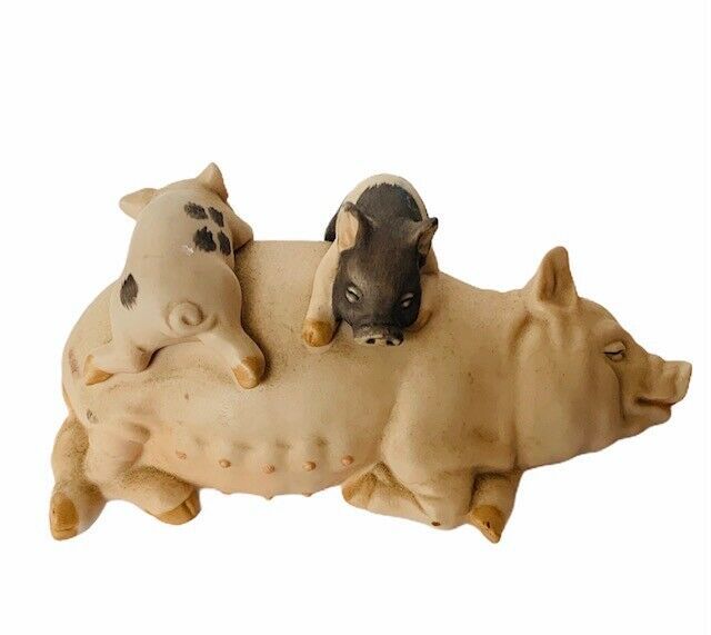 Primary image for Pig Figurine vtg collectible sculpture gift decor 1987 Enesco porcelain piglets