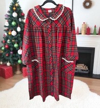 Carole Flannel Nightgown Womens 3X Red White Plaid Ruffle Neck Cotton ch... - $551.09 MXN
