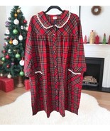 Carole Flannel Nightgown Womens 3X Red White Plaid Ruffle Neck Cotton ch... - $551.09 MXN