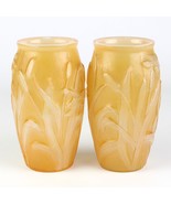 Consolidated Martele Dragonfly &amp; Cattails Amber Vases Set, Vintage Art G... - $80.00