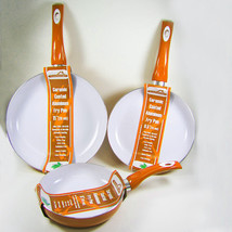 3 Non Stick Ceramic Coated Fry Pan Set Eco Orange Healthy Cookware 8&quot; 9.... - £72.72 GBP