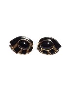 TRIFARI Black Enamel Gold Tone Eye Shape Pierced Stud Earrings - £12.31 GBP