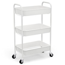3-Tier Rolling Metal Storage Organizer - Mobile Utility Cart Kitchen Cart With C - £57.06 GBP