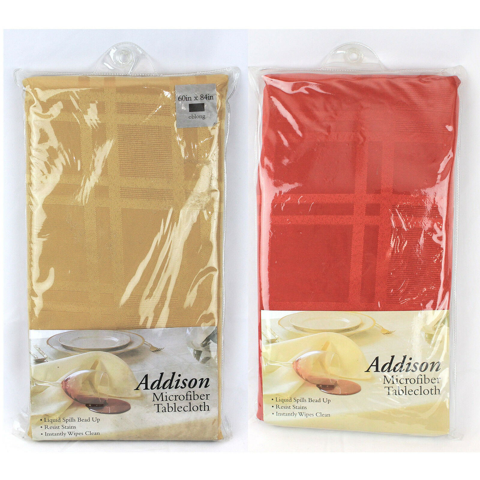 Primary image for NEW Addison Microfiber Resist Stain Tablecloth Oblong Holiday Color Gold/Red
