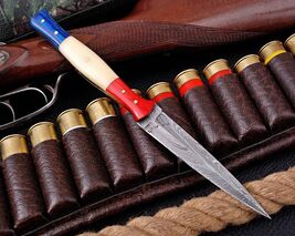 8.5”Double Edged Forged Damascus steel Dagger boot Knife throwing - $23.72