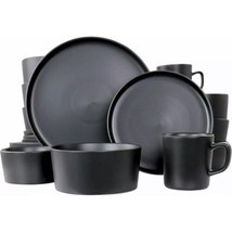Elama Luxmatte Matte Black 20 Pc Round Double Bowl Stoneware Dinnerware Dish Set - £65.18 GBP