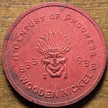 1933 Chicago Worlds Fair Century of Progress Expo Indian Head Wooden Nickel - £18.73 GBP